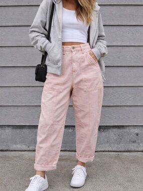 Universal Thread High Rise Barrel Jeans Pink Utility Pocket Pants Size 12